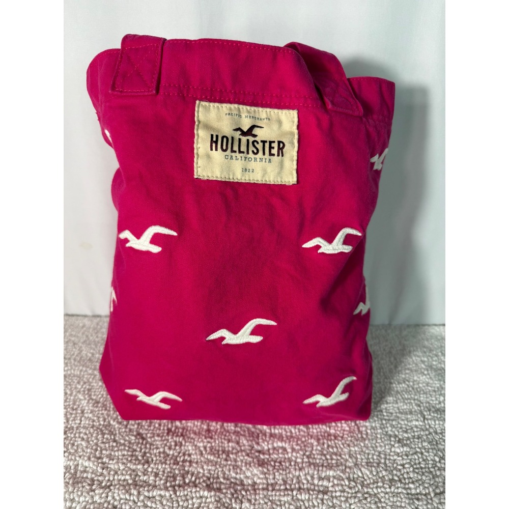 Hollister Pink Canvas Tote Bag‎ w/ Seagull Pattern Beach Casual Y2K